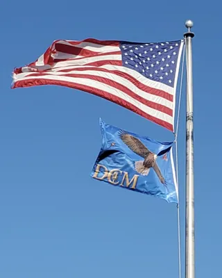 Rectangle Flag - It is flying in memory of our companys VP who passed away unexpectedly a week ago We will fly it for the remainder of the year Each bird and microphone symbolizes a particular aspect of his life