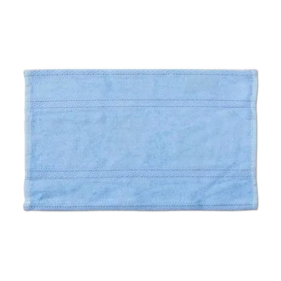 A light blue personalized hand towel is neatly folded and displayed against a minimalistic background, representing one of the customizable options for premium towels online.
