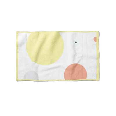 Custom printed towel featuring a modern design with large pastel circles on a light background, suitable for personalized home or promotional use.