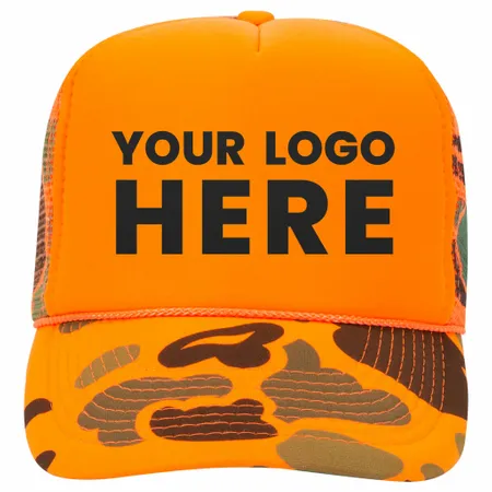 Otto 49-131 5-Panel High Crown Foam Trucker Hat - Neon Camo - All Signs Today