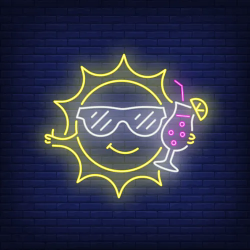 Cartoon Sun Drinking Cocktail Neon Sign - All Signs Today