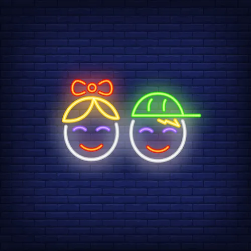 Smiling Girl Boy Faces Neon Sign - All Signs Today
