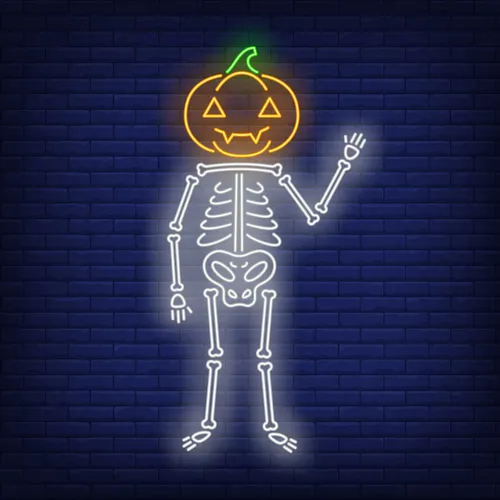 Skeleton with Pumpkin Head Neon Sign - All Signs Today