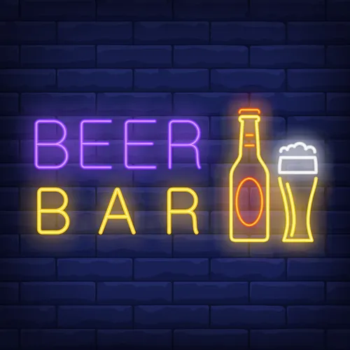 Beer & Bar with Bottle & Glass Neon - All Signs Today
