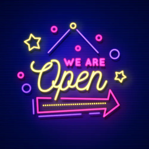 We Are Open Hanging Neon Sign - All Signs Today