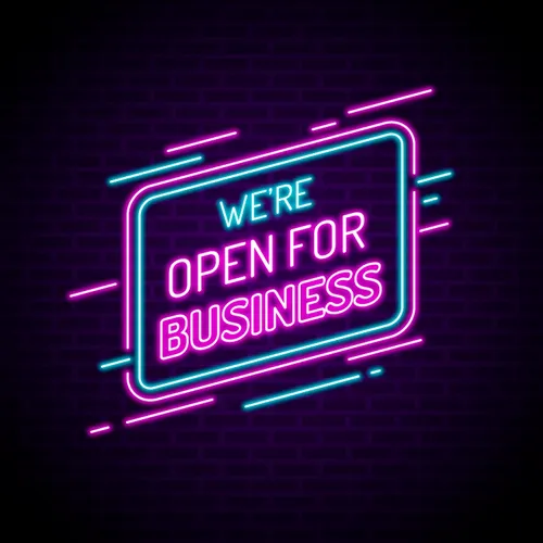 Open For Business Neon Sign - All Signs Today