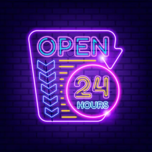Retro Open 24 Hours Neon Sign - All Signs Today
