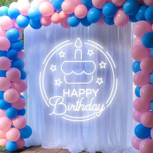 Happy Birthday Cake in Circle Neon Sign - All Signs Today
