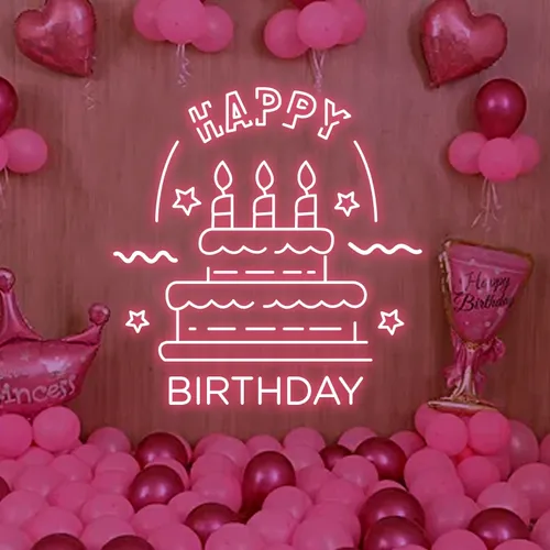 Big Happy Birthday Text with Cake Neon Sign - All Signs Today