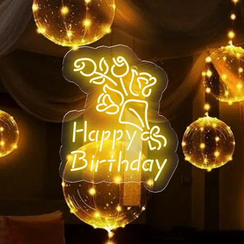 Happy Birthday Floral Neon Sign - All Signs Today