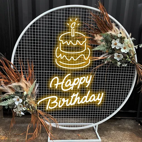 Happy Birthday with Cake on Top Neon Sign - All Signs Today