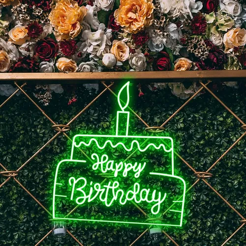 Happy Birthday Text in Big Cake Neon Sign - All Signs Today