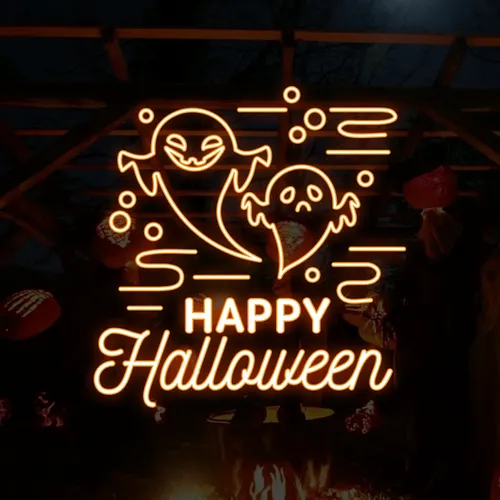 Happy Halloween Two Ghosts Neon Sign - All Signs Today