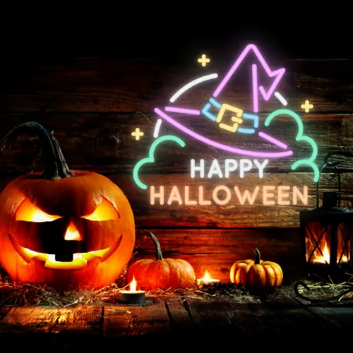 Happy Halloween Hat Neon Sign - All Signs Today