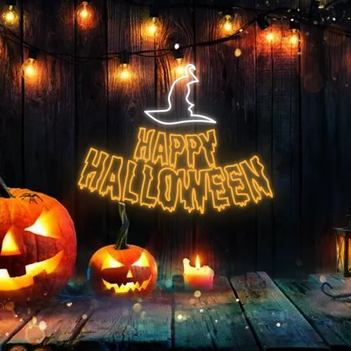 Happy Halloween Witch Hat Neon Signs - All Signs Today