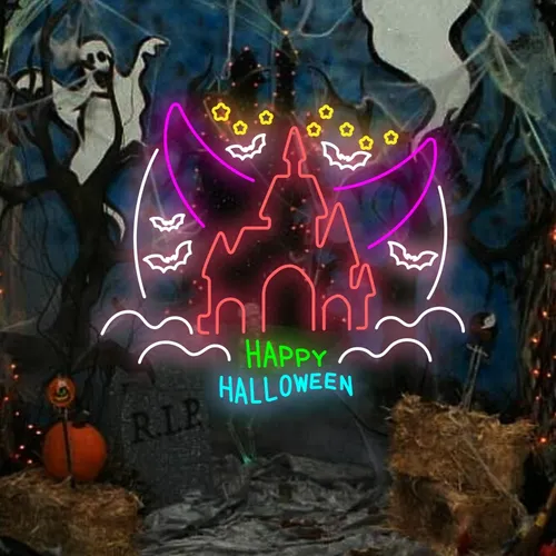 Happy Halloween Castle Neon Sign - All Signs Today