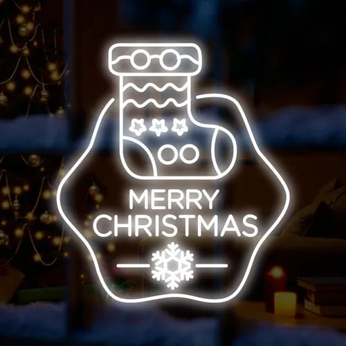 Merry Christmas Handmade Sock Neon Sign - All Signs Today