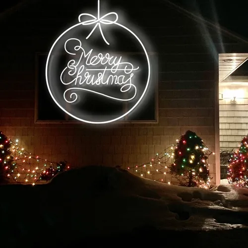 Merry  Christmas Circle Typography Neon Sign - All Signs Today