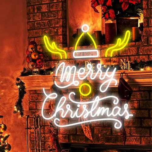 Merry Christmas Deer Horn with Hat Neon Sign - All Signs Today