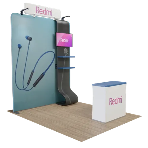 Custom Media Display with TV Stand Tension Fabric 8' x 8' - All Signs Today