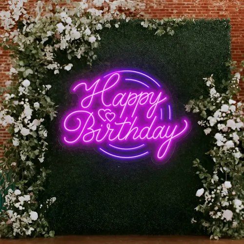 Happy Birthday Purplish Neon Sign - All Signs Today