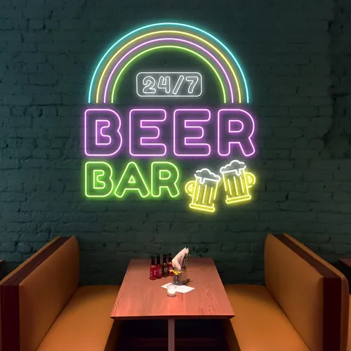24/7 Rainbow Beer Bar Neon Sign - All Signs Today