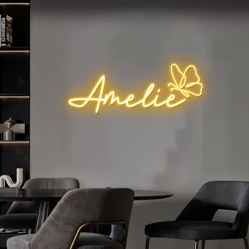 Amelie with Butterfly Neon Sign - All Signs Today