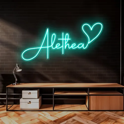 Alethea with Heart Neon Sign - All Signs Today
