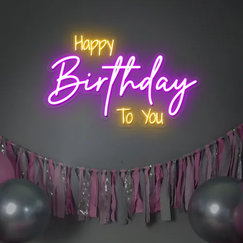Bright Happy Birthday Neon Sign - All Signs Today
