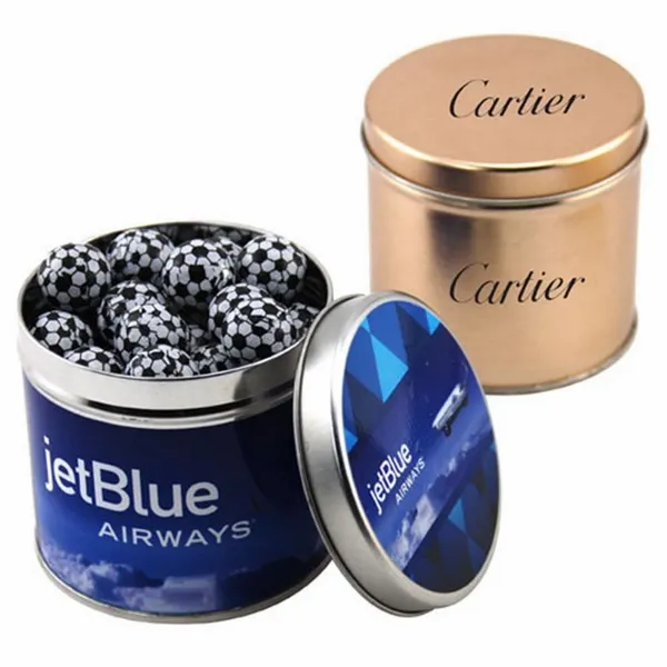 Round Tin with Chocolate Soccer Balls - SBF4100 - All Signs Today