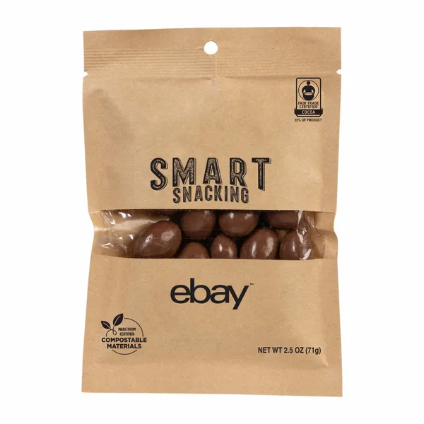 FairTrade Milk Chocolate Almonds in Compostable Kraft Pouch - All Signs Today