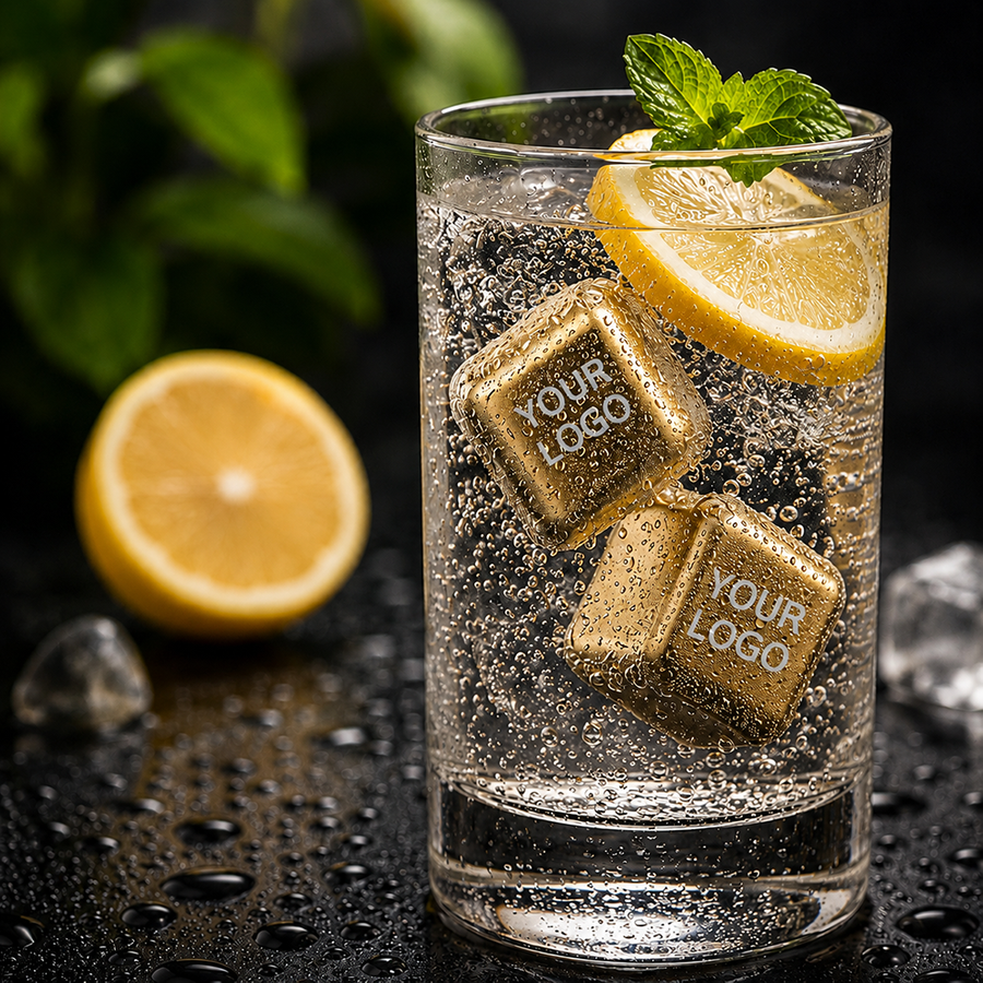 Gold Stainless Steel Ice Cubes - All Signs Today