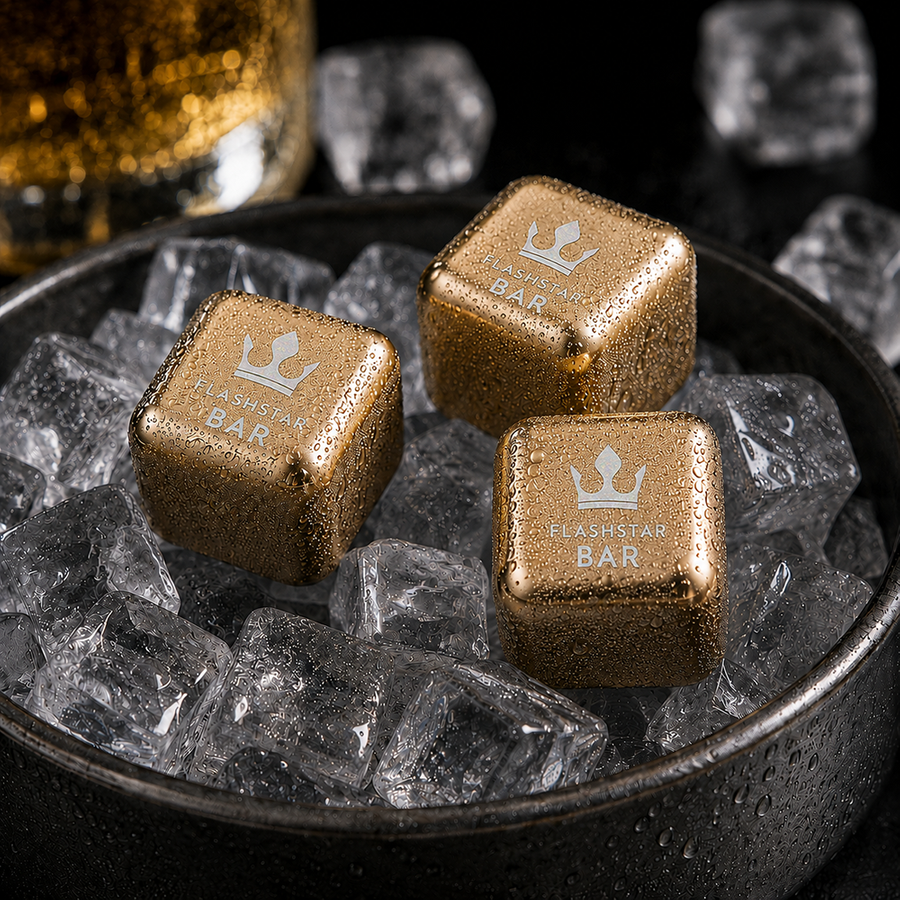 Gold Stainless Steel Ice Cubes - All Signs Today